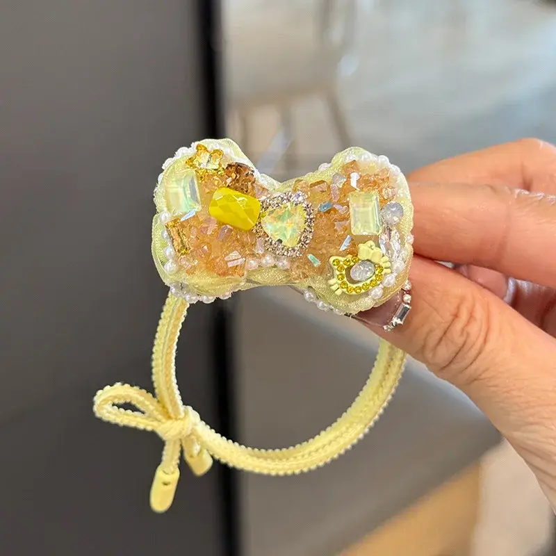 Shiny Elegant Butterfly Knot Hair Ties Spring Summer Style Cute Ball Head Hair Accessories Full of Rhinestones Hair Bands