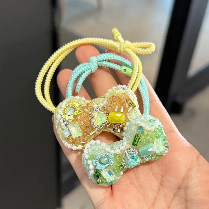 Shiny Elegant Butterfly Knot Hair Ties Spring Summer Style Cute Ball Head Hair Accessories Full of Rhinestones Hair Bands