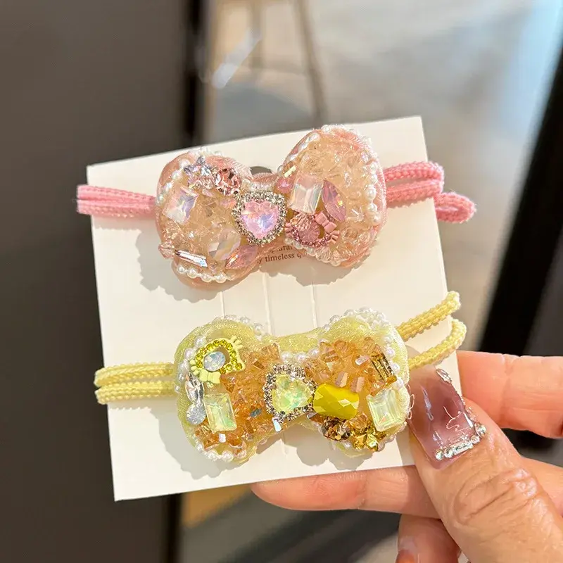 Shiny Elegant Butterfly Knot Hair Ties Spring Summer Style Cute Ball Head Hair Accessories Full of Rhinestones Hair Bands