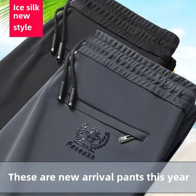 Men's Ice Silk Straight-leg Pants Casual Business Long Trousers Quick-drying Trendy Slim Fit Sports Pants