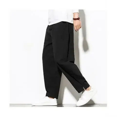 Spring Summer Men's Casual Pants Linen Cotton Straight-leg Loose-fit Trousers Harem Pants Wide-leg Thin Style Trendy