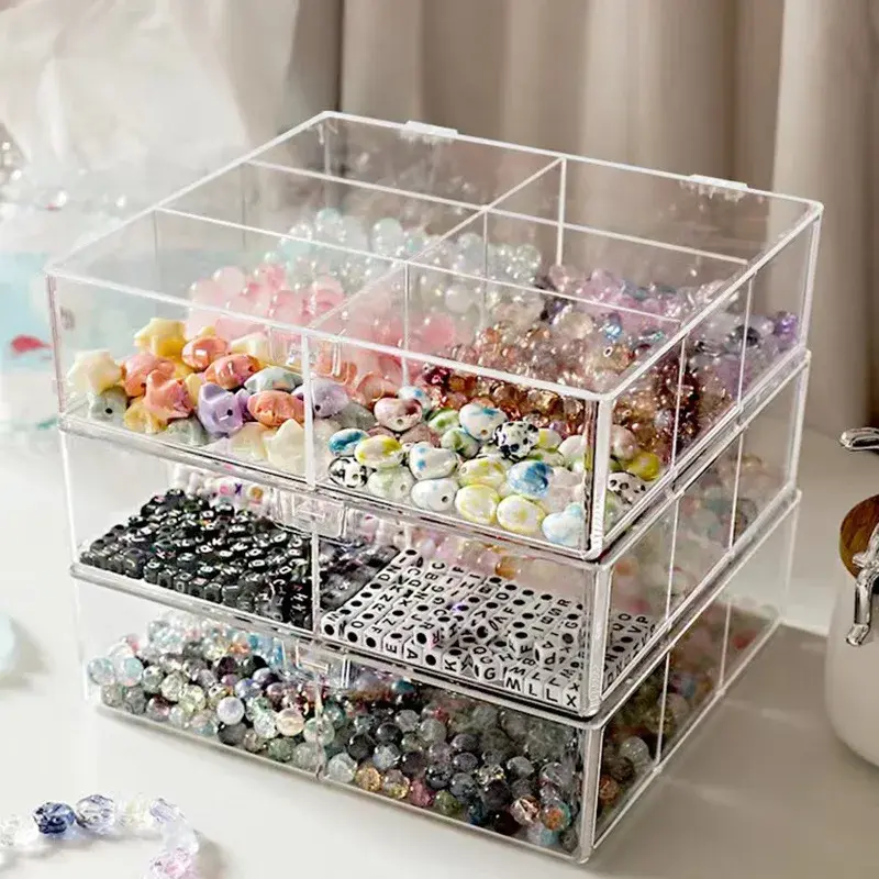 DIY Creamy Gel Beads Storage Box Handmade Beads Organizer Dustproof Multi-grid Partition Drawer Style Jewelry Making Box
