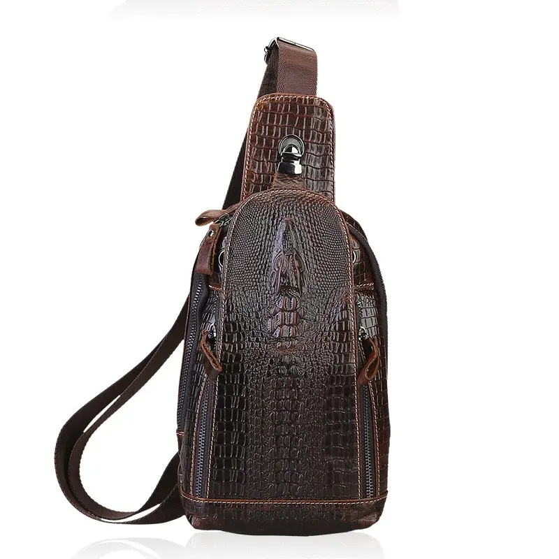 Alligator Head Leather Men's Chest Bag Top Layer Cow Hide Men's Genuine Leather Oil Leather Casual Crossbody Waist Bag Wholesale