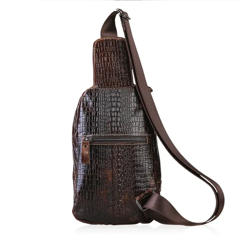 Alligator Head Leather Men's Chest Bag Top Layer Cow Hide Men's Genuine Leather Oil Leather Casual Crossbody Waist Bag Wholesale