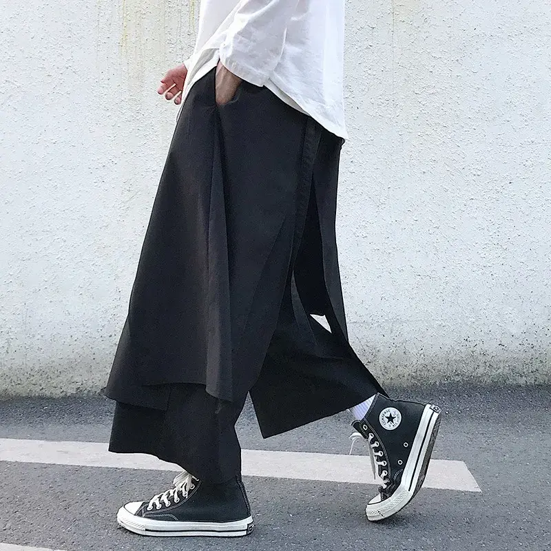 Japanese Style Casual Trousers Vintage Loose-Fit Wide-Leg Cargo Pants Mountain Village Niche Design Black Samurai Seven-Piece Tr
