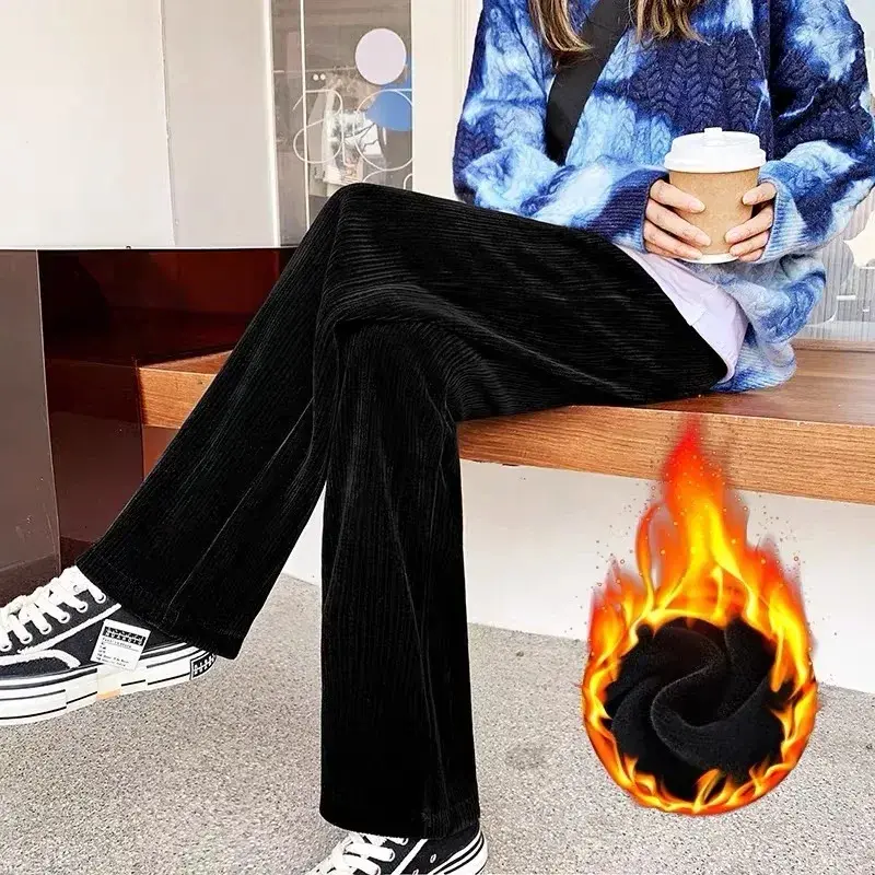 Women's High Waist Fleece Lined Wide Leg Pants Drapey Floor Length Trousers Spring Autumn Winter Hot Sale Of The Season New Styl