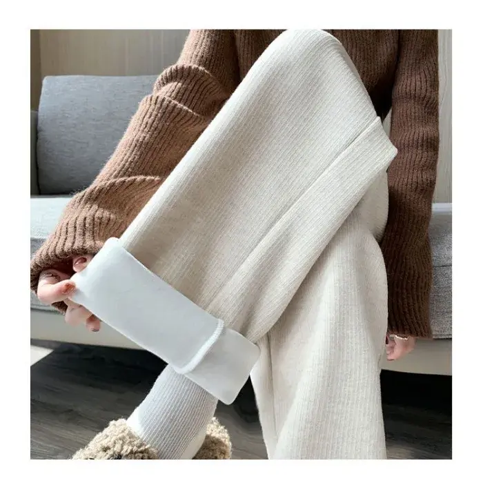 Women's High Waist Fleece Lined Wide Leg Pants Drapey Floor Length Trousers Spring Autumn Winter Hot Sale Of The Season New Styl