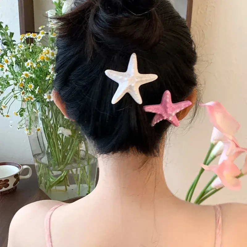 Island Vacation Blue 3D Starfish Hair Clip Women's Sweet Cool Beach Vacation Duckbill Clip Side Bangs Clip Hair Accessories