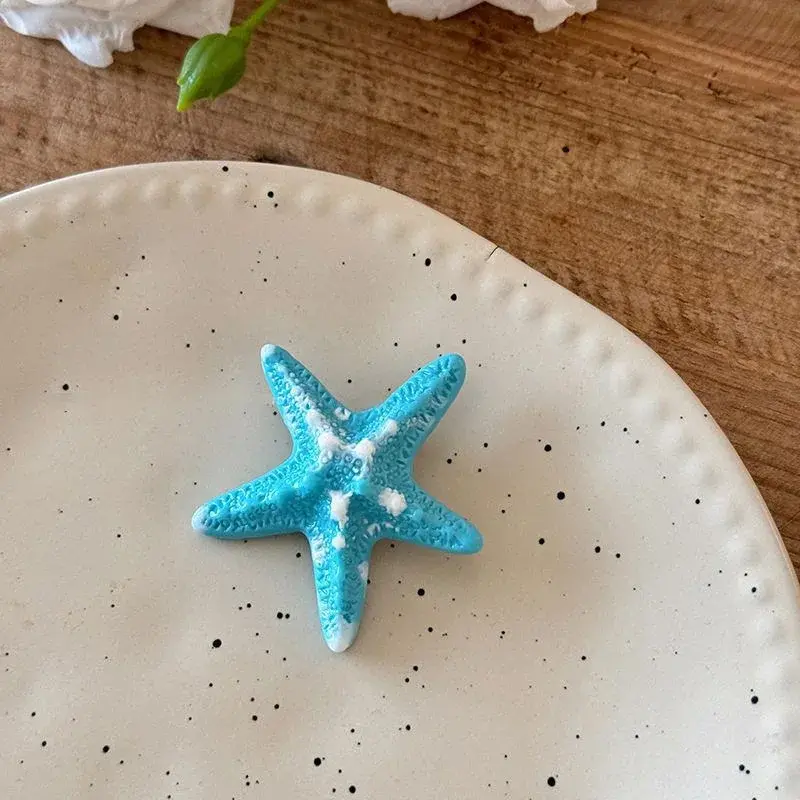 Island Vacation Blue 3D Starfish Hair Clip Women's Sweet Cool Beach Vacation Duckbill Clip Side Bangs Clip Hair Accessories