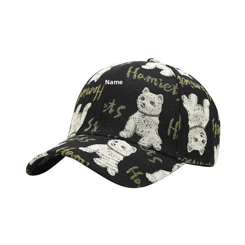 Retro British Style Baseball Cap Cute Cartoon Bear Dog Pattern Bowling Hat Spring Summer Autumn Sunshade Cap Flat Brim Hat