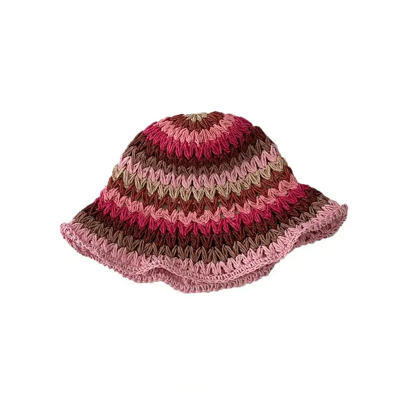 Foldable Large Brim Straw Weaving Fisherman Hat Women Summer Outing Sunshade Protection Hat Basin Hat Hollow out Design