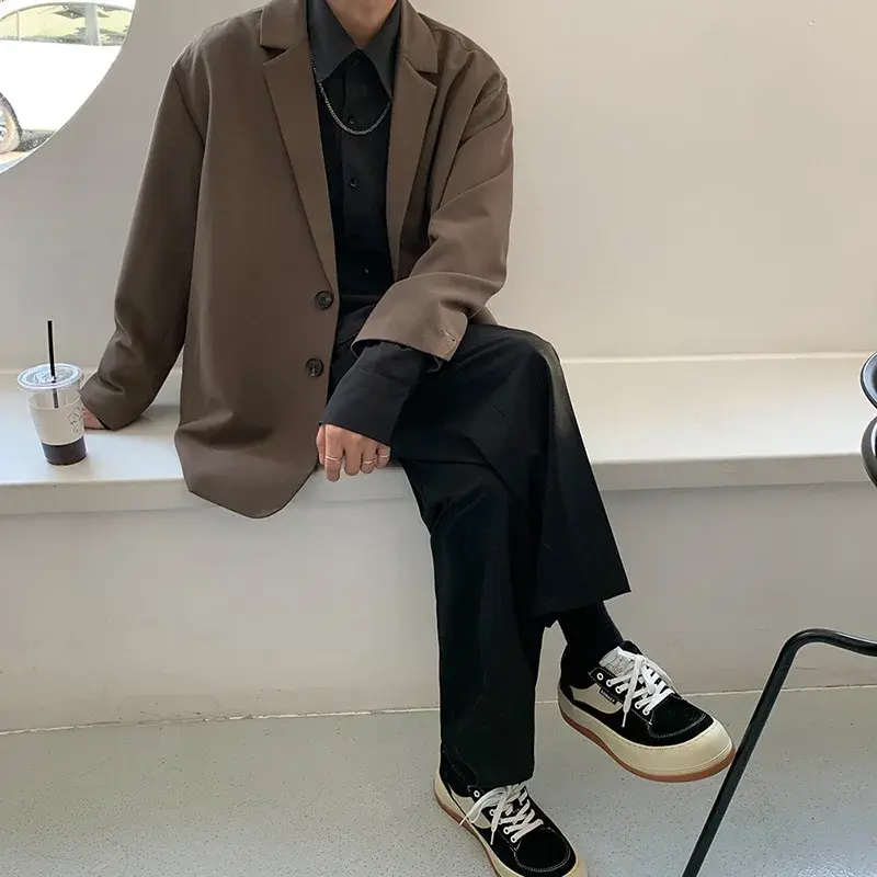 Casual Western-style Men's Suit Loose-fit Hong Kong Style Streetwear Trendy Korean Version Single-breasted Jacket