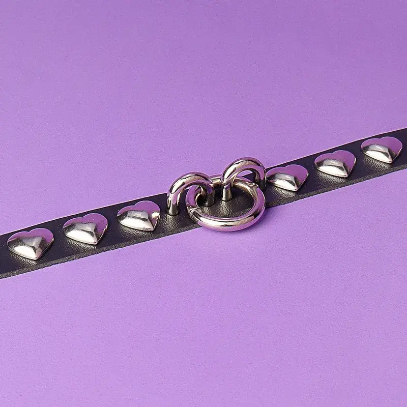 Cropped Studded Sharp Pointed Round PU Leather Necklace Sweet Punk Gothic Style Unique Heart Shaped Necklace For Men And Women
