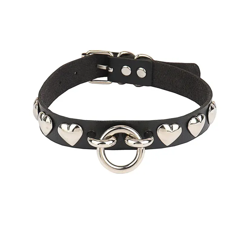 Cropped Studded Sharp Pointed Round PU Leather Necklace Sweet Punk Gothic Style Unique Heart Shaped Necklace For Men And Women