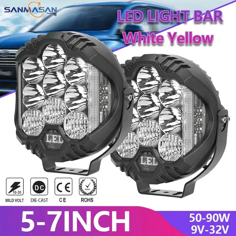 Car LED 7 Inch Three-Sided Emitting Work Light Daytime Running Light Off-Road Vehicle Modified Roof Light Front Bumper Spotlight