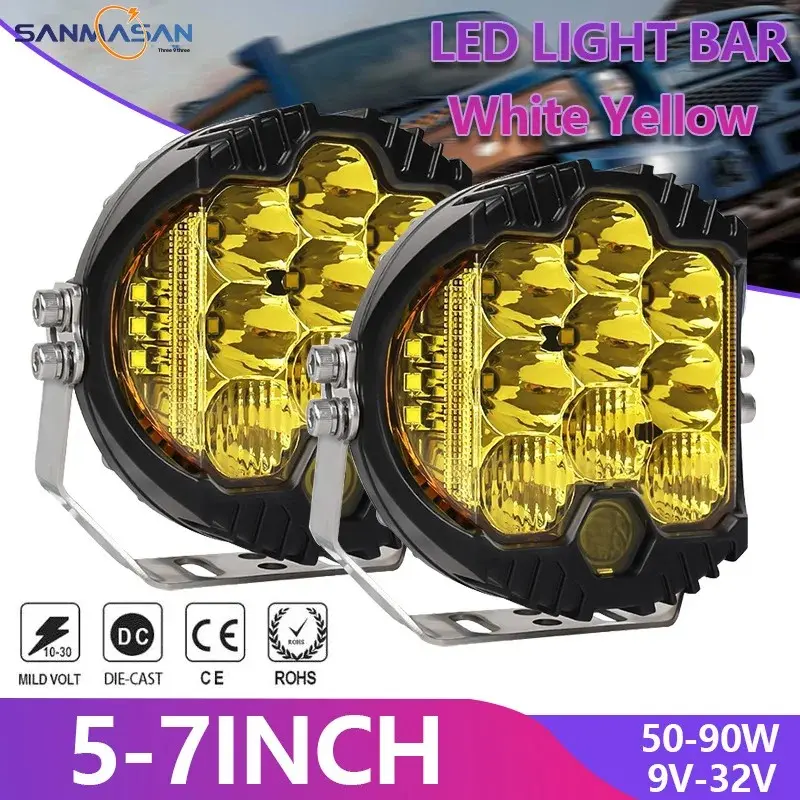 Car LED 7 Inch Three-Sided Emitting Work Light Daytime Running Light Off-Road Vehicle Modified Roof Light Front Bumper Spotlight