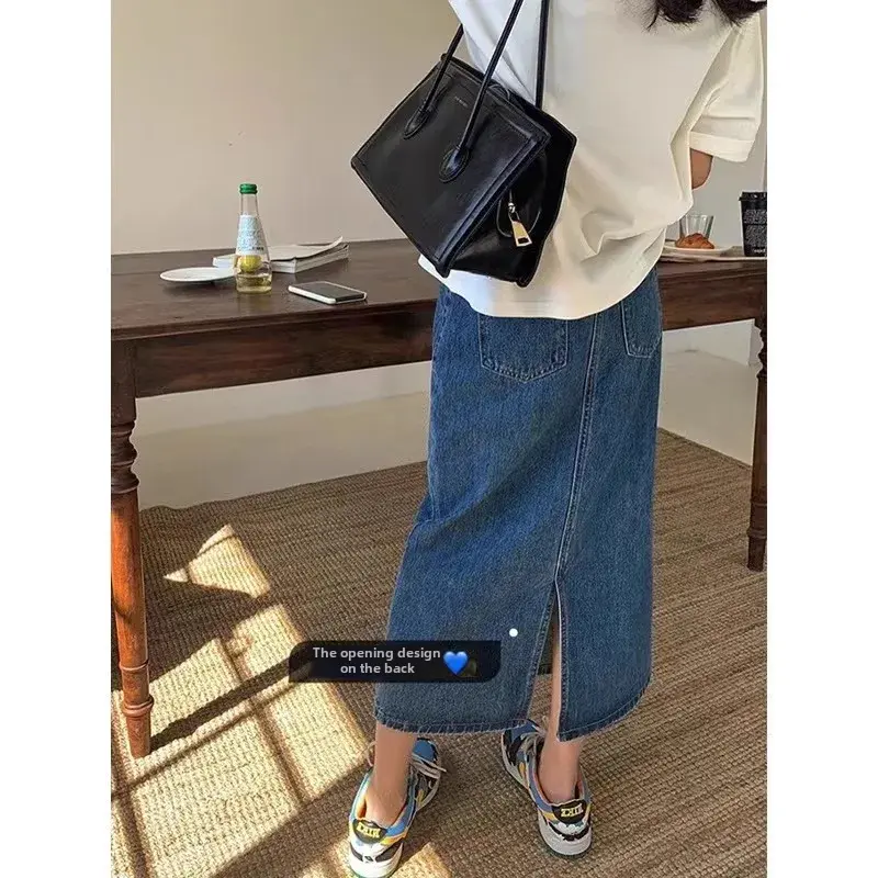 Maternity Skirt For Pregnant Women Denim Cotton Side Slit Medium Length Slimming Outerwear For Summer Spring Autumn