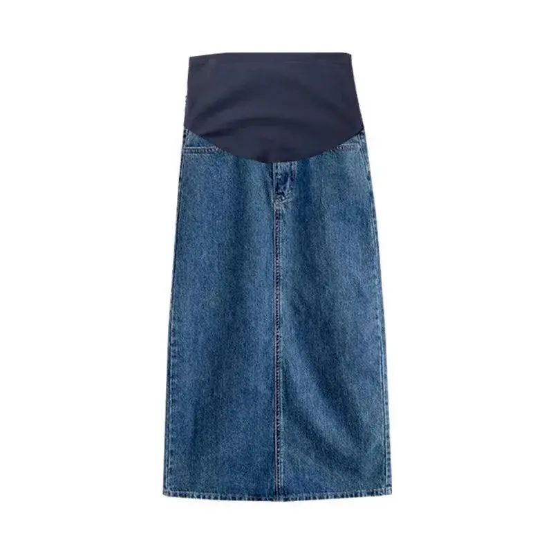 Maternity Skirt For Pregnant Women Denim Cotton Side Slit Medium Length Slimming Outerwear For Summer Spring Autumn