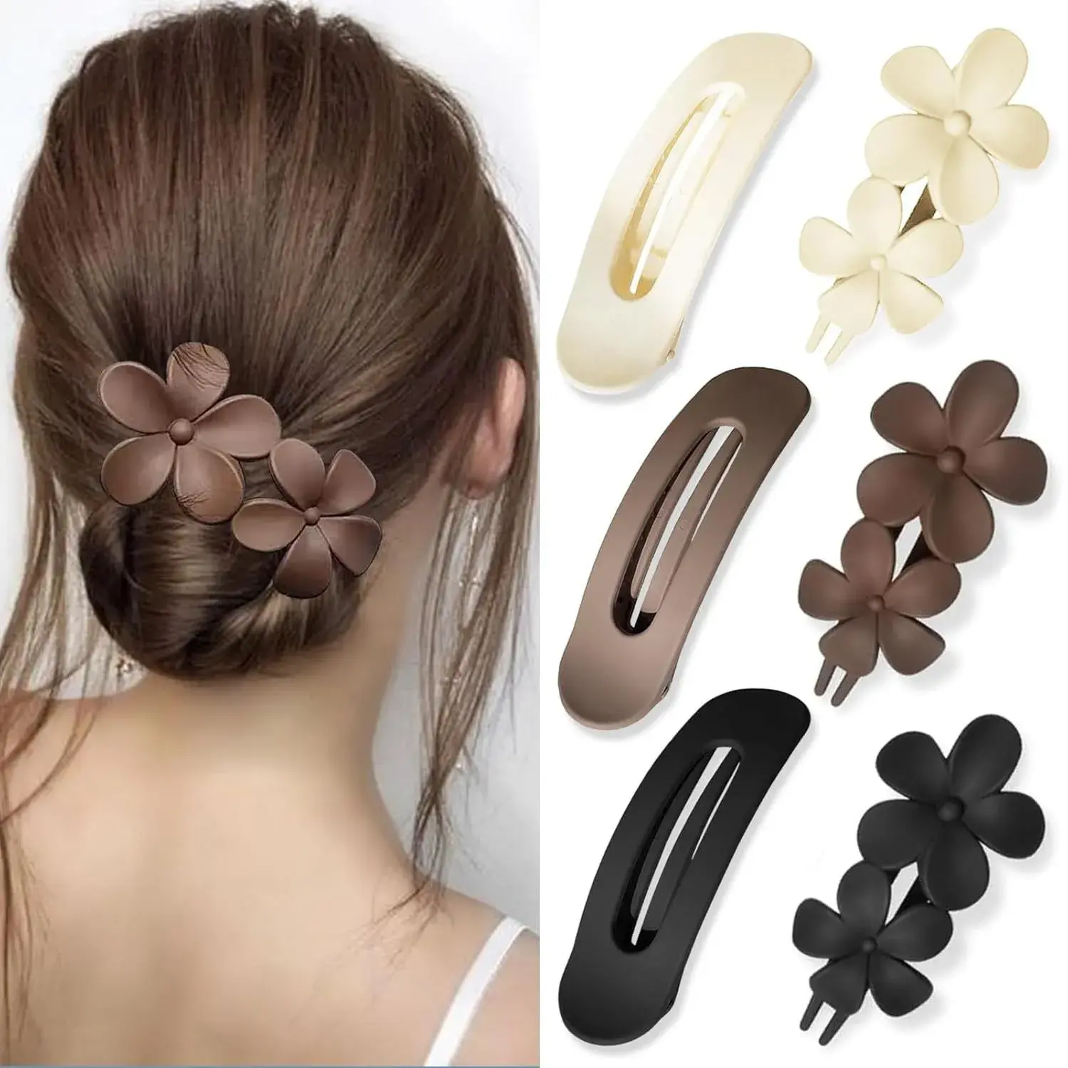 Large Size Frosted Flower Duckbill Combination Hair Clips Professional Salon Partition Fixed Hair Clips Elegant Hair Accessories