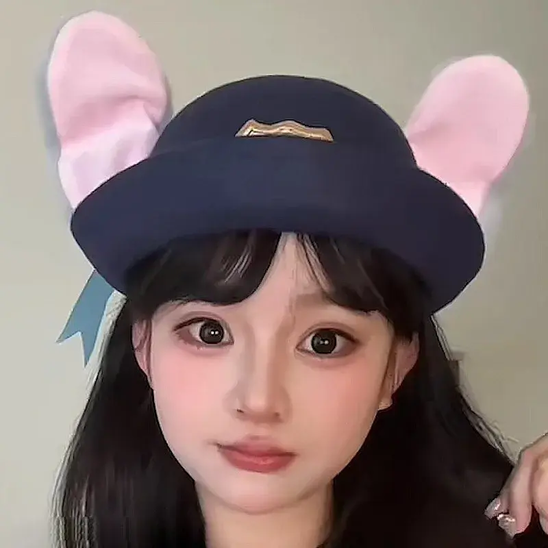 Women's Autumn Winter Fisherman Hat Judy Cartoon Police Rabbit Beret Cap Crazy Animal City round Top Lace Net Hat