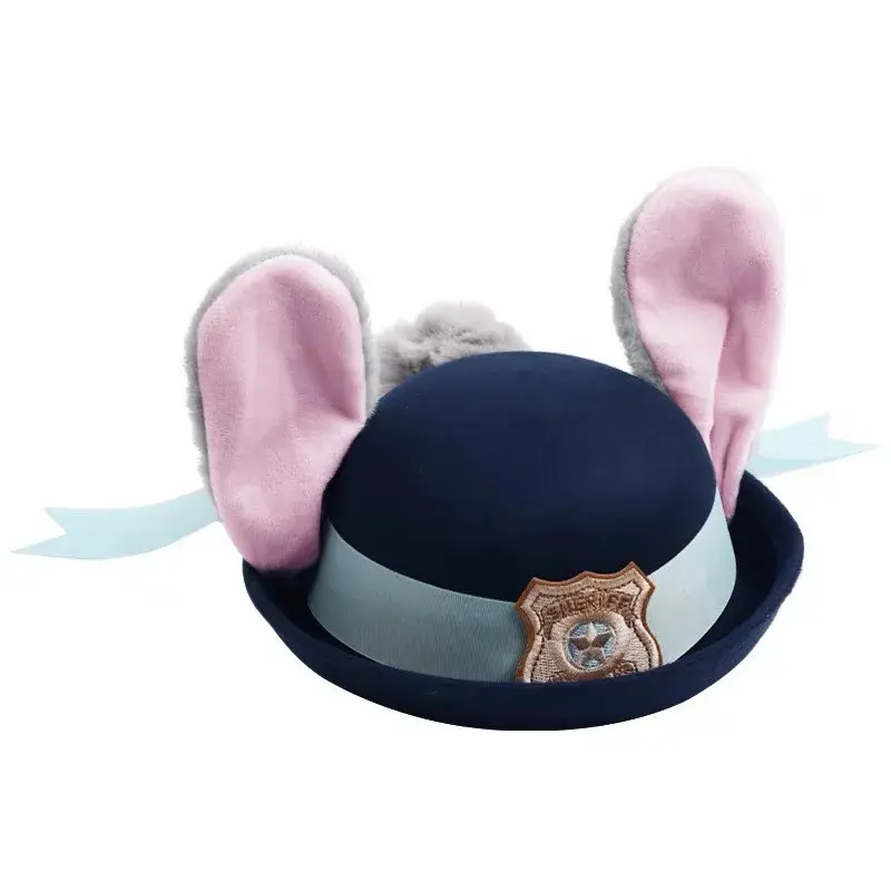 Women's Autumn Winter Fisherman Hat Judy Cartoon Police Rabbit Beret Cap Crazy Animal City round Top Lace Net Hat