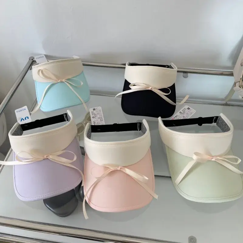 Korean Butterfly Knot Tied Sun Protection Hat Women's Summer No Top Hat UV Protection Sunshade Cap Lace Net Hat