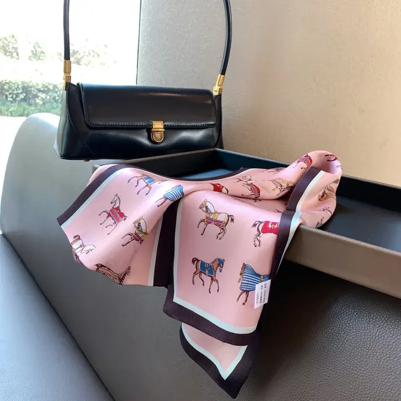 Versatile Korean Style Silk Scarf Women's Spring Season Hangzhou Silk2022 Long Colorful Horse Pink True Silk Wrap Scarf