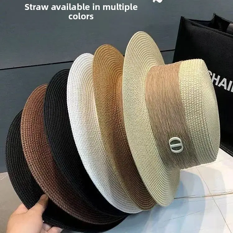 Women's Summer New Style Flat Top Straw Hat Sun Protection Versatile Korean Version Hat Fashionable Sunshade Cap
