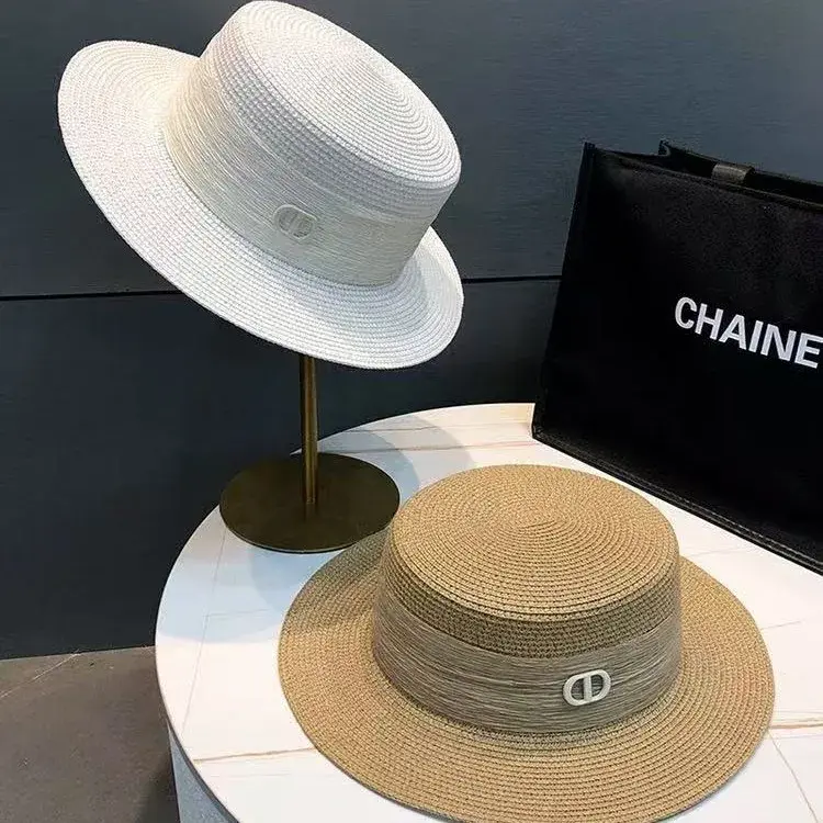 Women's Summer New Style Flat Top Straw Hat Sun Protection Versatile Korean Version Hat Fashionable Sunshade Cap