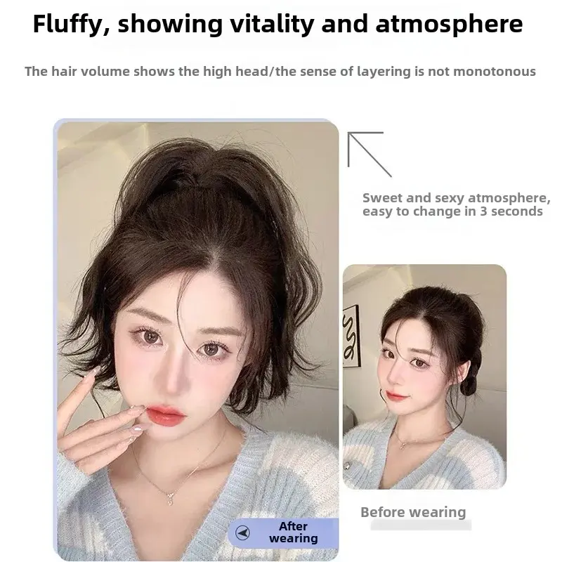 Cloudlike Fake Hair Tail Braid Clip Curly Lightweight Tonsuric Fiber Lazy Style Water Wave Texture Hair Extension Ponytail
