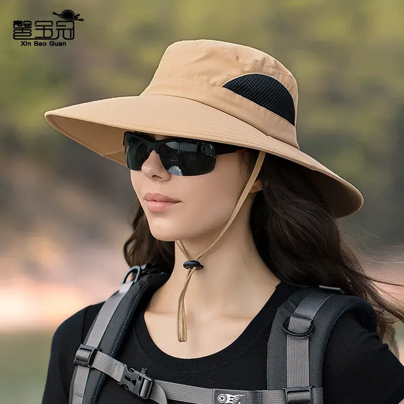 Outdoor Fishing Cap UV Protection Men Women Climbing Hat Large Brim Sunshade Quick Dry Waterproof Lace Net Cap Summer Hat