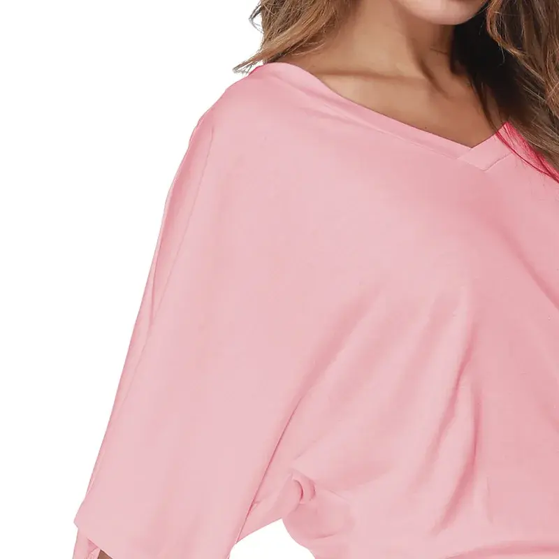 Women's Loose-Fit T-Shirt Short Sleeves Sexy Off-The-Shoulder Batwing Sleeve Non-Regular Top Plus Size Crew Neck Top A1375