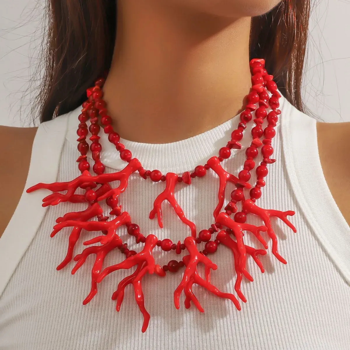 New Fashionable Unique Punk Decorative Necklace Vintage Exaggerated Multi-layer Coral Clavicle Chain