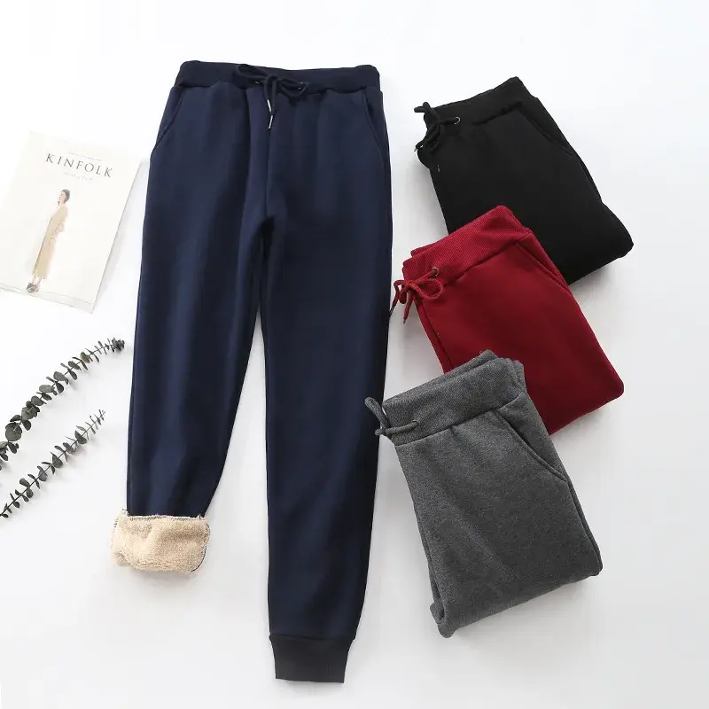 Thickened Fleece Women's Sport Pants Autumn Winter Loose Large Size Sheepskin Casual Long Pants Warm Cotton Trousers