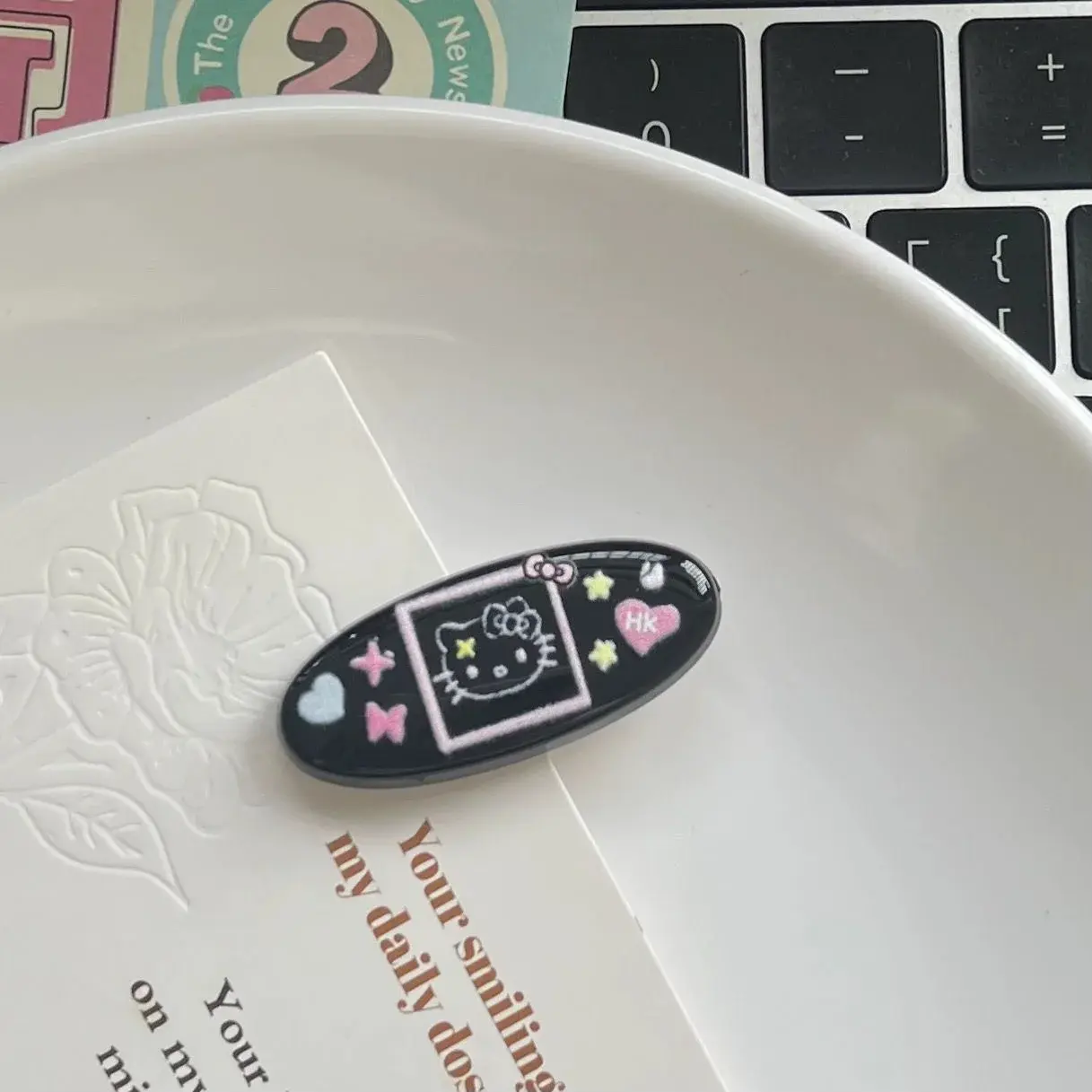 Retro Printed Oval KT Cat Duckbill Hair Clip Cool Sweet Y2K Girl Heart Hair Clip Student Cartoon Headwear Female Professional Sa