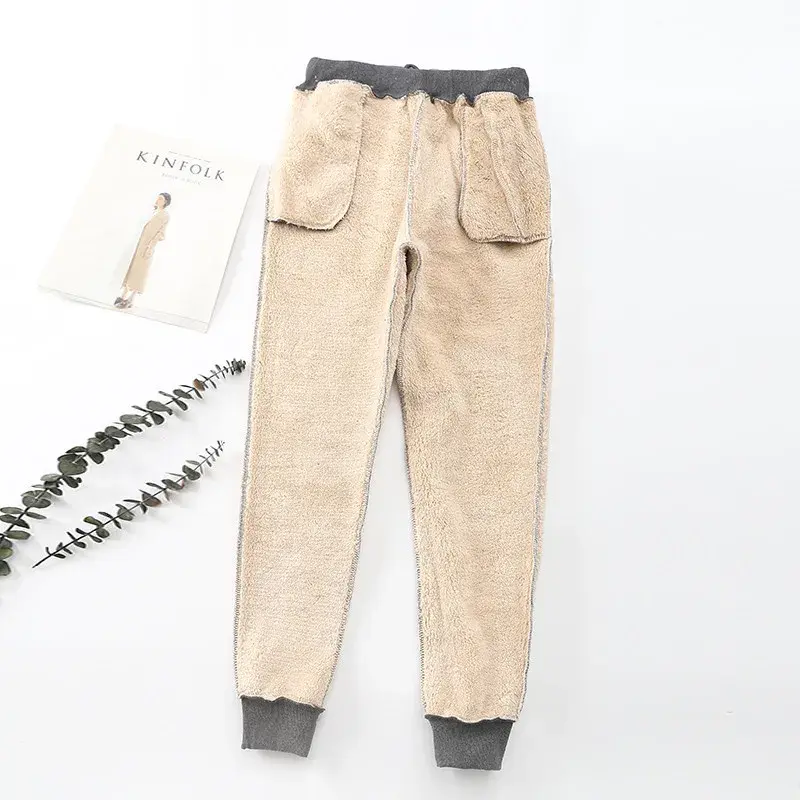 Thickened Fleece Women's Sport Pants Autumn Winter Loose Large Size Sheepskin Casual Long Pants Warm Cotton Trousers