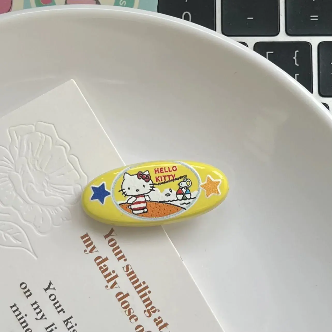 Retro Printed Oval KT Cat Duckbill Hair Clip Cool Sweet Y2K Girl Heart Hair Clip Student Cartoon Headwear Female Professional Sa
