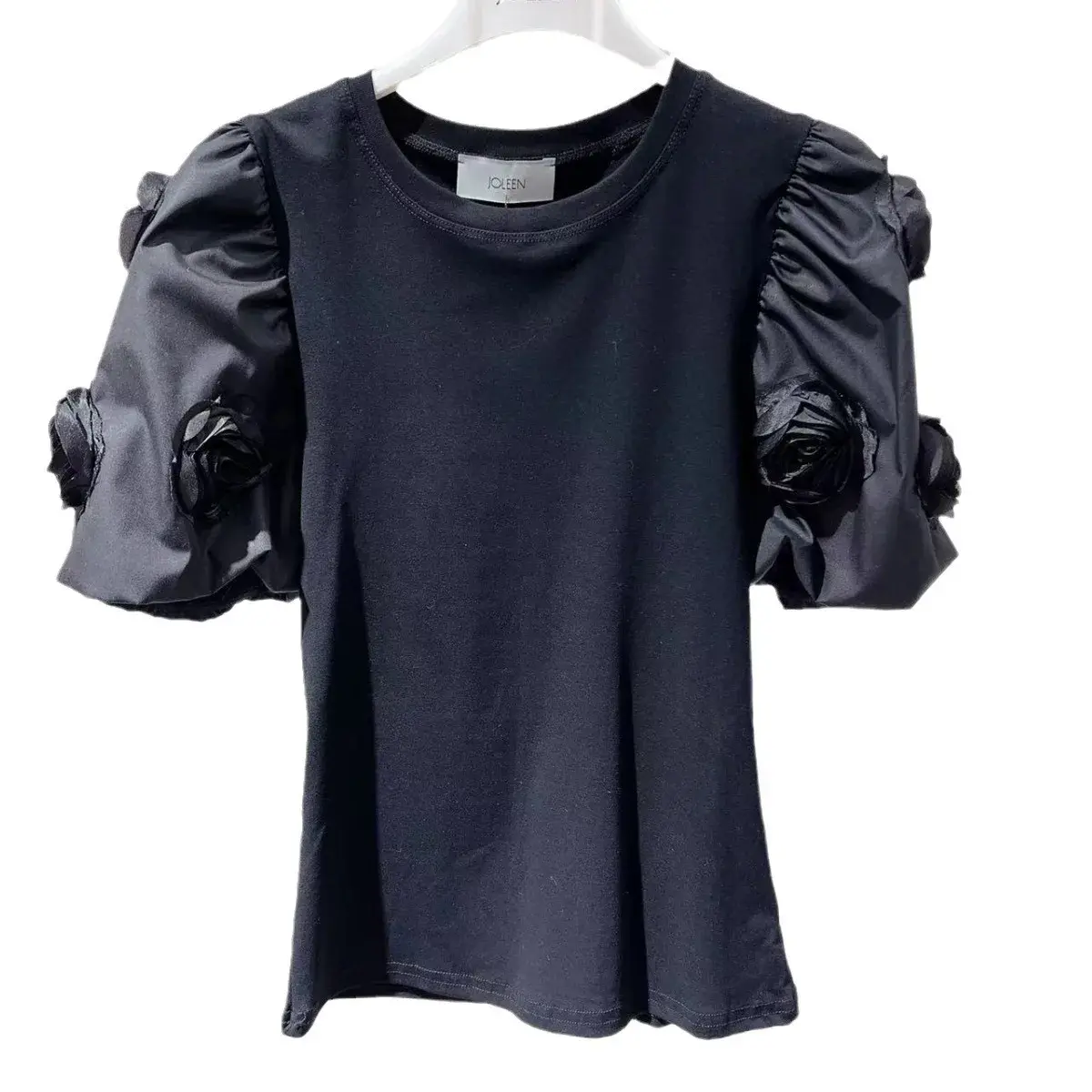 Street Fashionable Floral Sleeve T-Shirt New Spring Summer 2024 Premium Quality Crew Neck Design Women's Streetwear