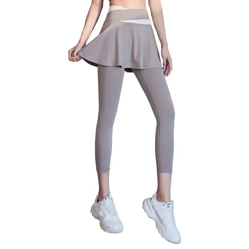 High-Waisted Illusionleggings Two-Piece Set Yoga Fitness Sportswear Quick Dry Breathable Stretchy Color Block Leggings