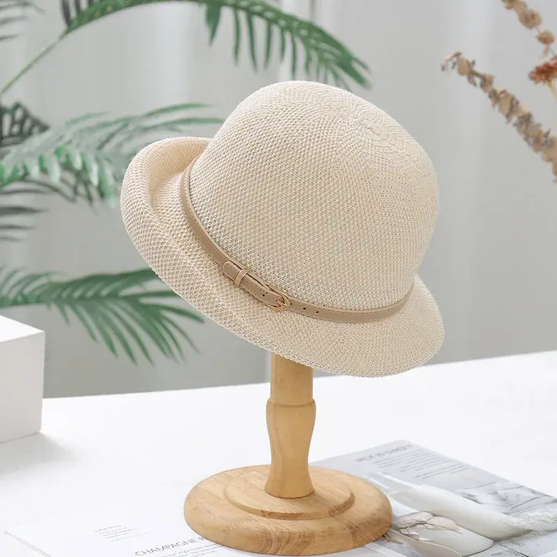 Women's Spring Autumn Foldover Belted Fashionable Sun Hat Face Covering UV Protection Stylish Fisherman Cap Casual Lace Net Hat
