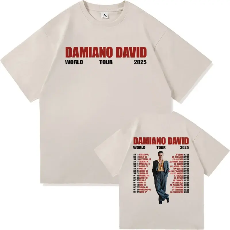 Damiano David Funny Little Fears World Tour 2025 Men's T-Shirt Short Sleeve Crew Neck Regular Fit Fashionable Tour Tee