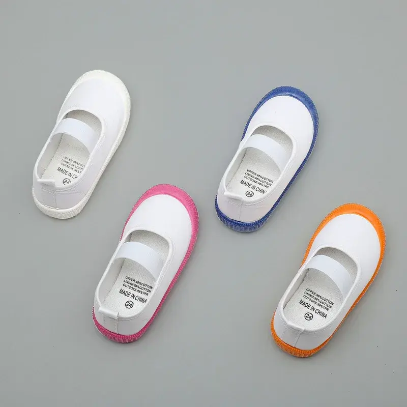 2024 Children's Canva Shoes Indoor Shoes For Boys And Girls Kindergarten White Casual Shoes Loose Fitting Comfortable Children's