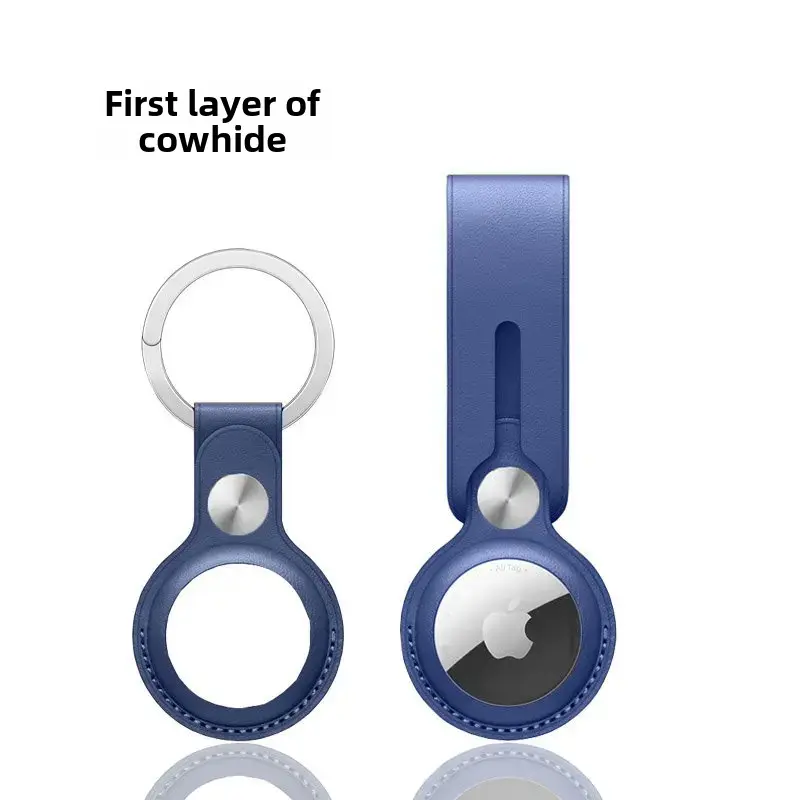 Genuine Top Layer Cowhide Protective Cover for Apple AirTag Tracker Keychain Anti-Loss Device Luxury Leather Phone Case