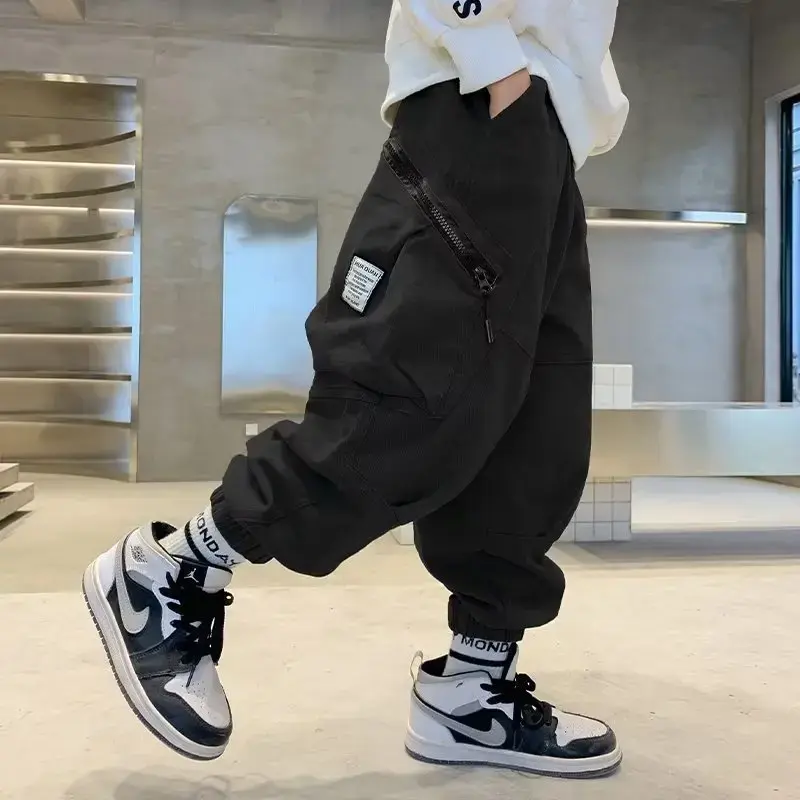 Boys Cargo Pants 2024 Autumn Collection Stylish Pocket Casual Trousers Loose Fit For Children Middle To Large Size