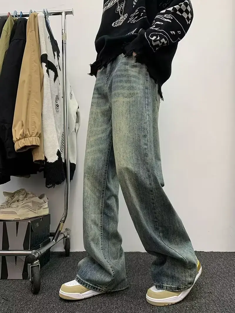American Style Gradient Jeans For Men Loose Fit Straight Leg High Street Trendy Brand Autumn Ins Fashion Long Pants Wide Leg