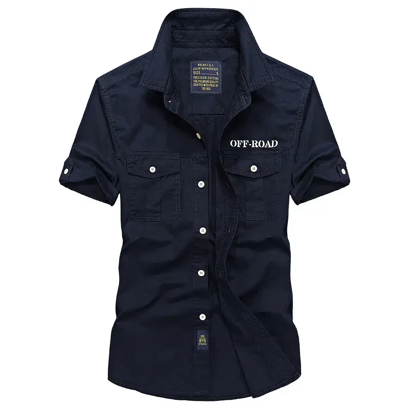 2024 Summer Men's Wear Short Sleeve Cotton Military Travel Loose Fit Plus Size Outdoor Work Shirt Trendy Casual Shirt