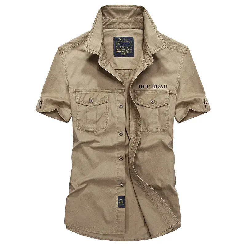 2024 Summer Men's Wear Short Sleeve Cotton Military Travel Loose Fit Plus Size Outdoor Work Shirt Trendy Casual Shirt