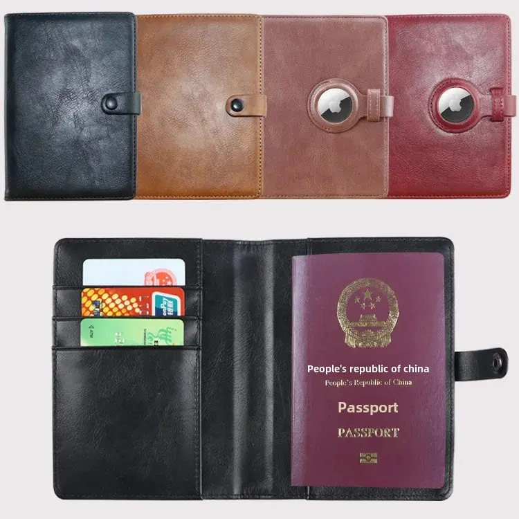 Airtag Protective Case New Cross-border Style Passport Genuine Leather Anti-lost Protection Cover Locator Passport Protective Le