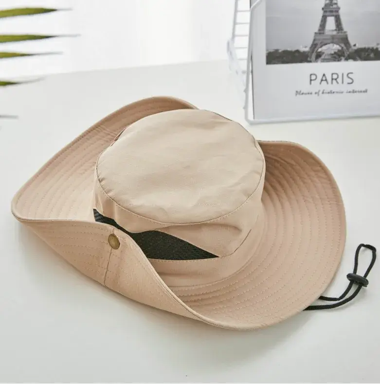Outdoor Fishing Cap Customizable Logo Mountaineering Hat Breathable Sunshade Large Brim Cross-Border Straw Boater Hat