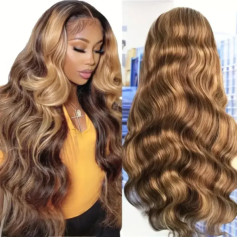 12A Front Lace Wig Women's Medium Part Wave Piano Color Long Curly Full Head Cover Synthetic Lace Wig For Black